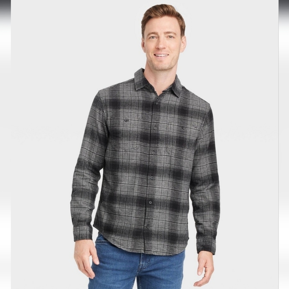 Men's Mid-Weight Flannel Long Sleeve Button-Down Shirt - Goodfellow & Co Black S